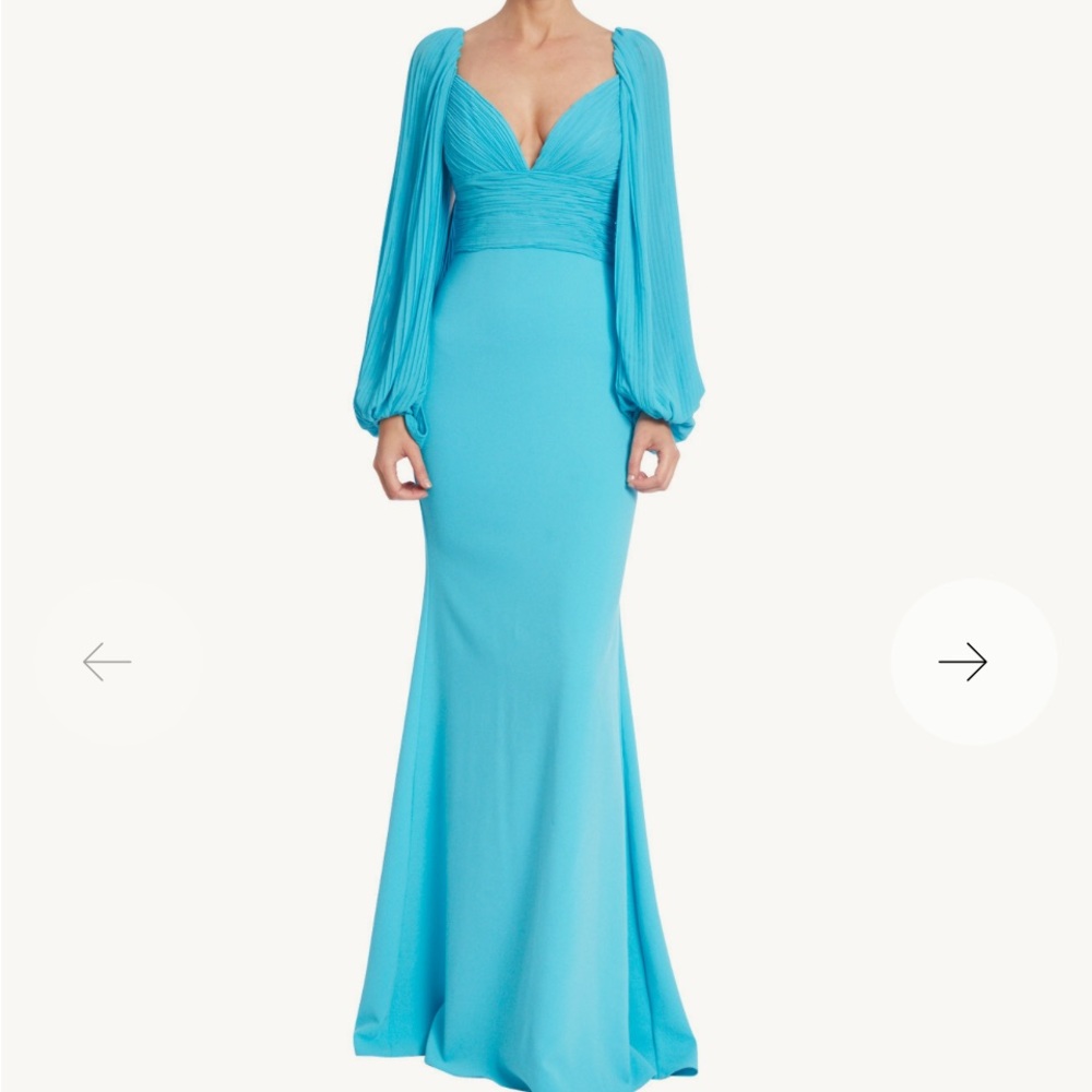 Pleated Bodice Plunge Evening Gown